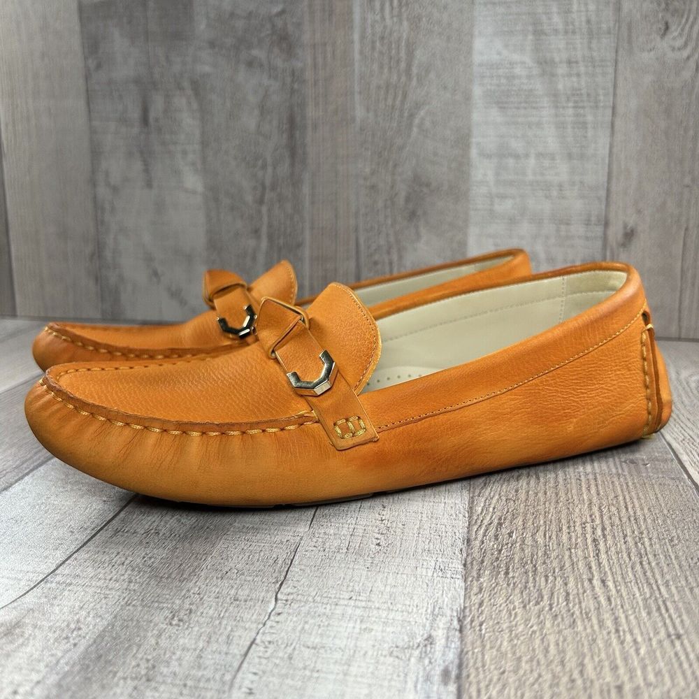 Cole Haan Women's Evelyn Bow Driver Driving Style Loafer Orange Nubuck Size 8.5